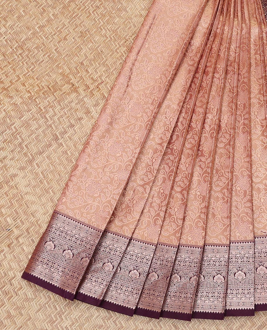 Light Brown Budget Silk Saree, Graced with Jacquard Design, Complemented by Contrast Traditional Zari Border, a Grand Pallu and a Contrast Blouse