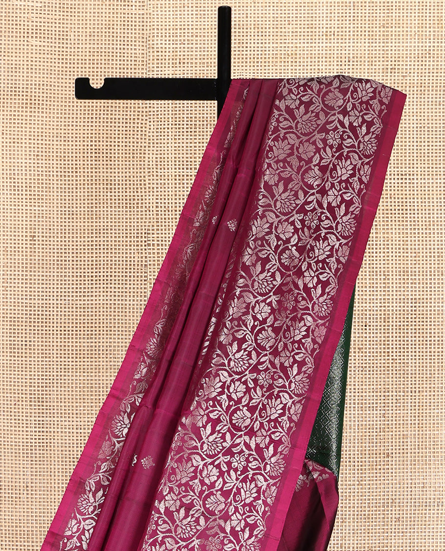 Wine Mayuri Lite Silk Mix Saree, Mesmerized with Buttas All Over Its Body, a Self-Pallu of Floral Jaal Designs, Complemented by Contrast Jaal Pallu, and Paired with a Contrast Blouse
