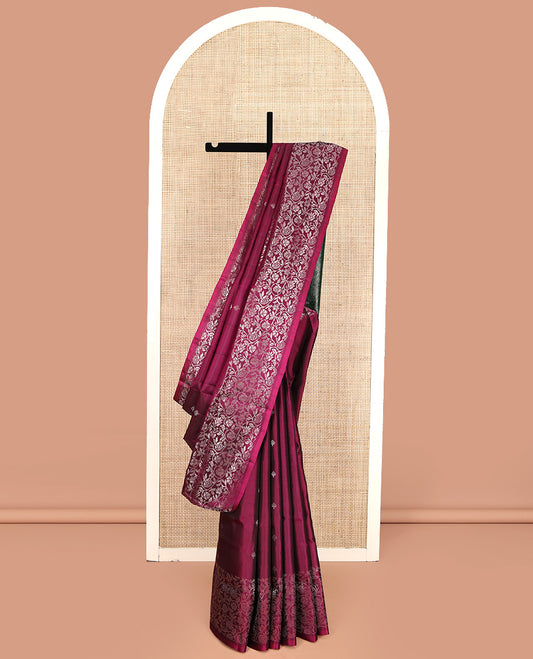 Wine Mayuri Lite Silk Mix Saree, Mesmerized with Buttas All Over Its Body, a Self-Pallu of Floral Jaal Designs, Complemented by Contrast Jaal Pallu, and Paired with a Contrast Blouse