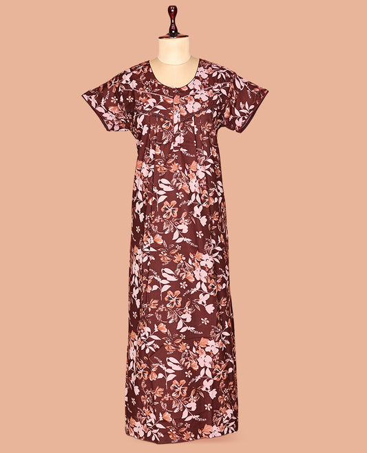 Maroon Half Sleeves Cotton-Blended Nighty
