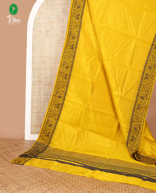 Yellow art tussar silk saree with thread border & cheer pallu along with running blouse