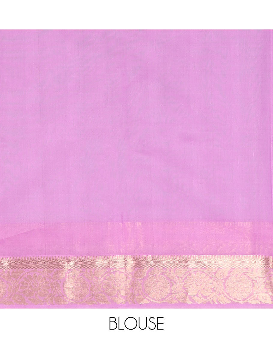 Sea green floral motifs silk cotton saree with contrast zari design border & floral design pallu