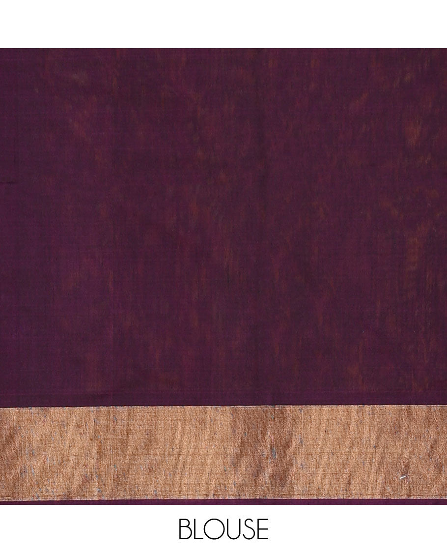 Yellow ikkat ogee patterned silk cotton saree, contrast zari bavanji border, and pallu of paisleys and checks