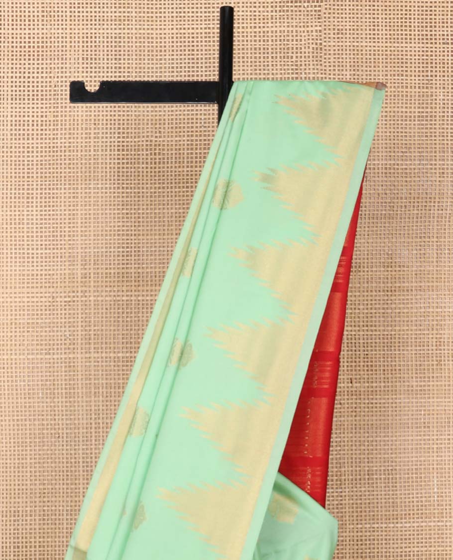 light green motifs soft silk saree with self temple border & bhavanji pallu