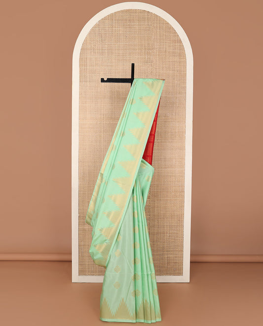 light green motifs soft silk saree with self temple border & bhavanji pallu