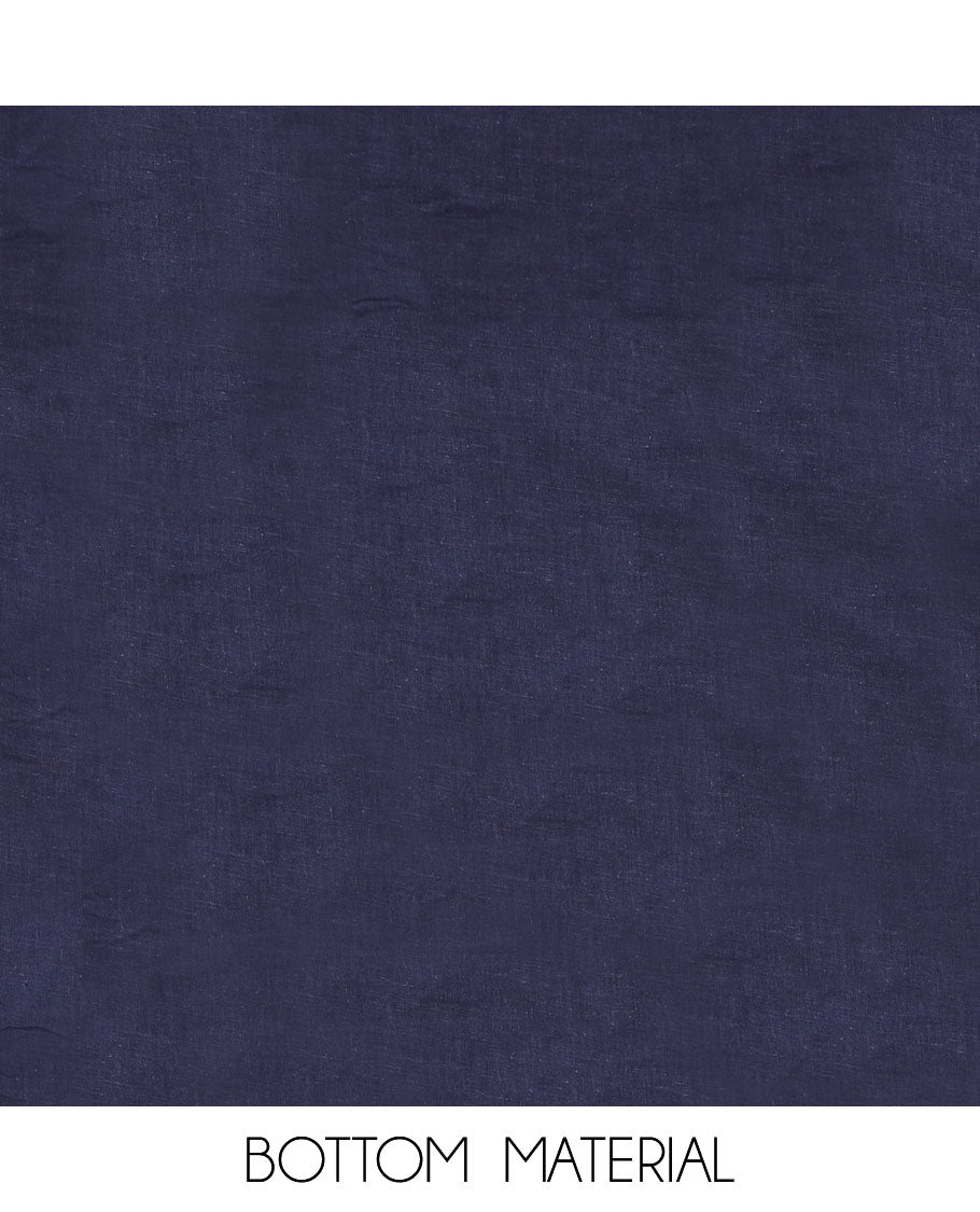 Blue material chudidar set, floral print with neck embroidered top, contrast plain bottom, and floral printed dupatta