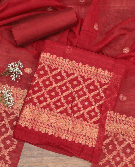 Red Kora Silk Material Chudidar Set