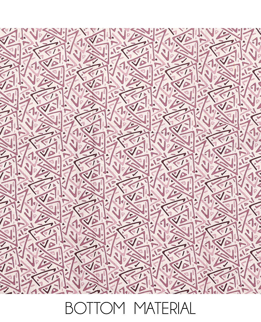 White and terracotta red material chudidar set, floral printed with button work top, printed bottom, and sequins striped dupatta