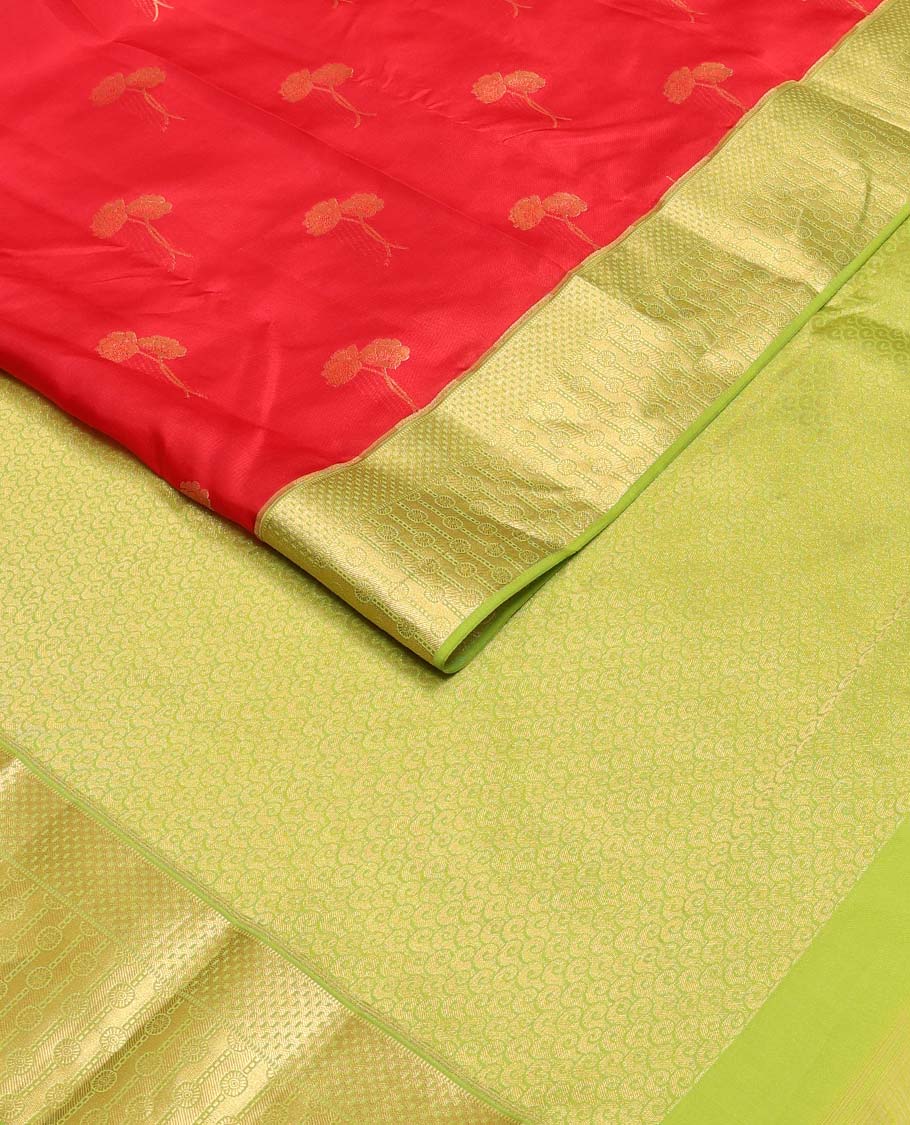 Red floral zari buttas Vasundhara silk mix saree, contrast border & pallu of geometric patterns