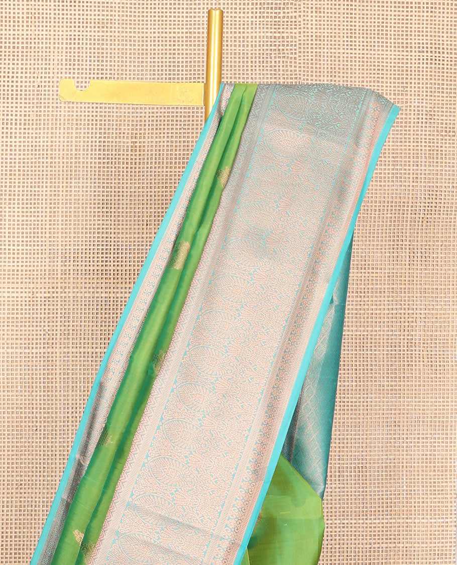 Green zari buttas Vasundhara silk mix saree, contrast traditional zari border & pallu of intricately zari woven jaal design