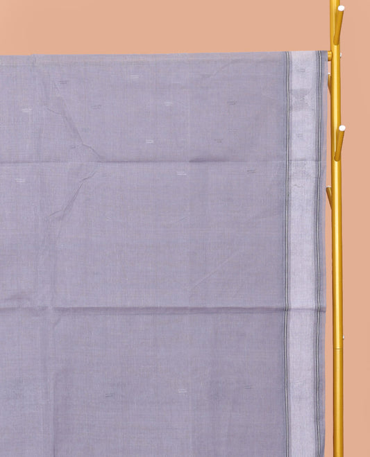 Grey Bengal Cotton Saree, Woven with Buttas, a Subtle Border, Pallu of Stripes, and a Matching Blouse