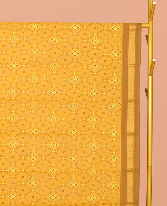 Yellow Chirala Cotton Saree, Accentuated with an Argyle Design, a Contrast Zari Border, Contrast Peacock Pallu, and a Contrast Blouse