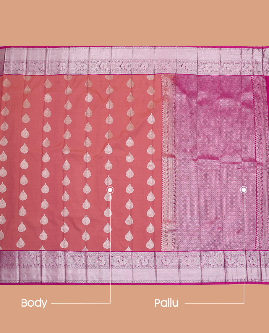 Pink Budget Silk Saree, Adorned with Buttas All Over Its Body, Complemented by a Contrast Traditional Zari Design Border, Grand Jaal Pallu, and Paired with a Contrast Blouse
