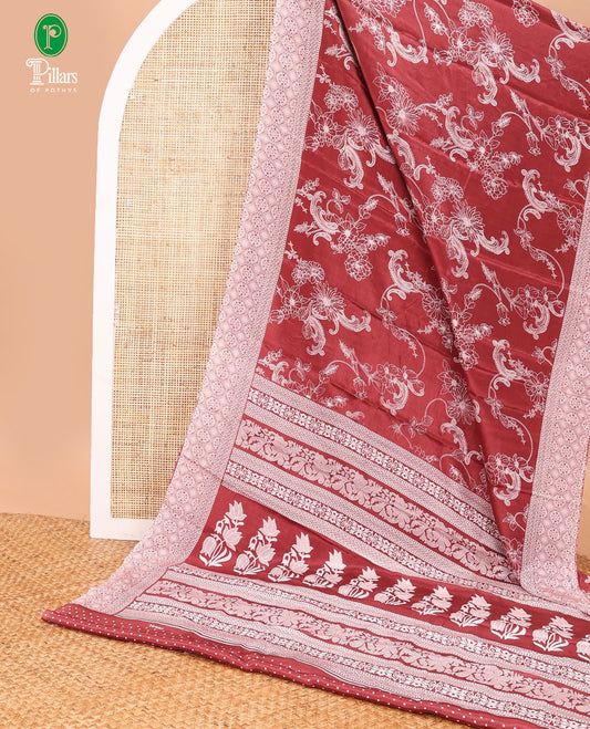 Onion pink printed turkey crepe sare with printed border & printed pallu along with printed blouse