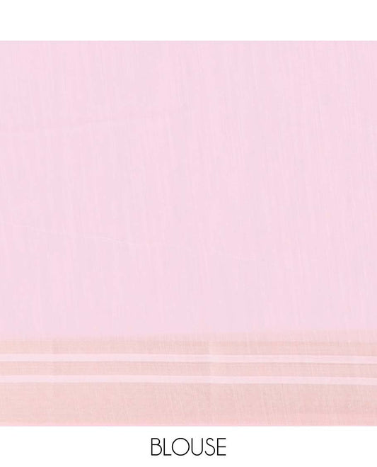 Pink intricately printed budget cotton saree, plain border & intricately printed pallu