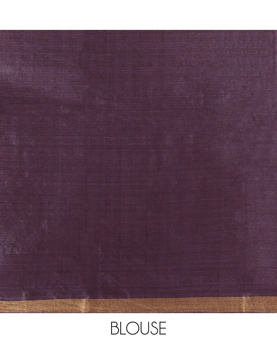 Violet Tussar Saree, Detailed with Buttas, a Subtle Zari Border, Pallu of Butterfly Buttas, and a Matching Blouse