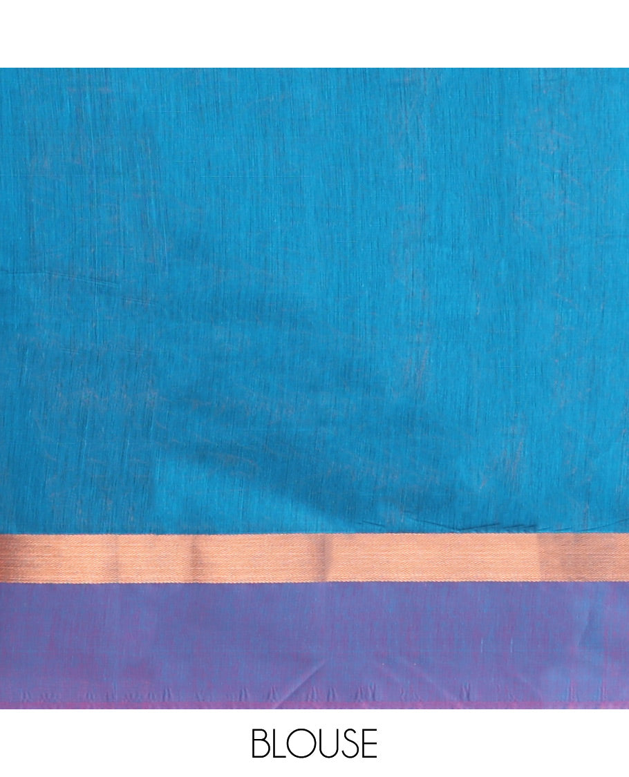 Blue Semi-Silk Cotton Saree, Opulently Embellished with Floral Creeper Design All Over Its Body, Complemented by a Contrast Paisley Zari Design Border, Pallu of Paisley Design, and Paired with a Matching Blouse