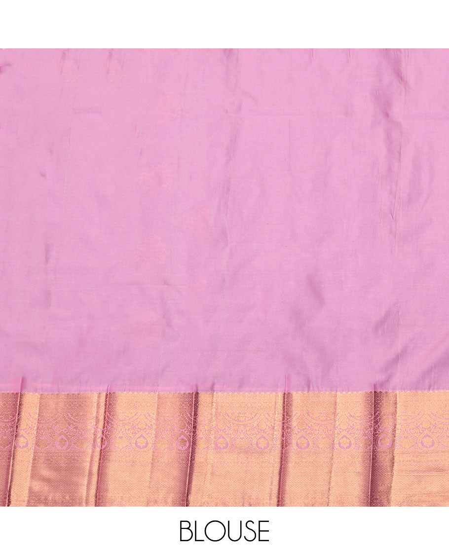 Blue Budget Silk Saree, Ornamented with Zari Buttas, Complemented by Contrast Traditional Zari Border, a Grand Pallu and a Contrast Blouse
