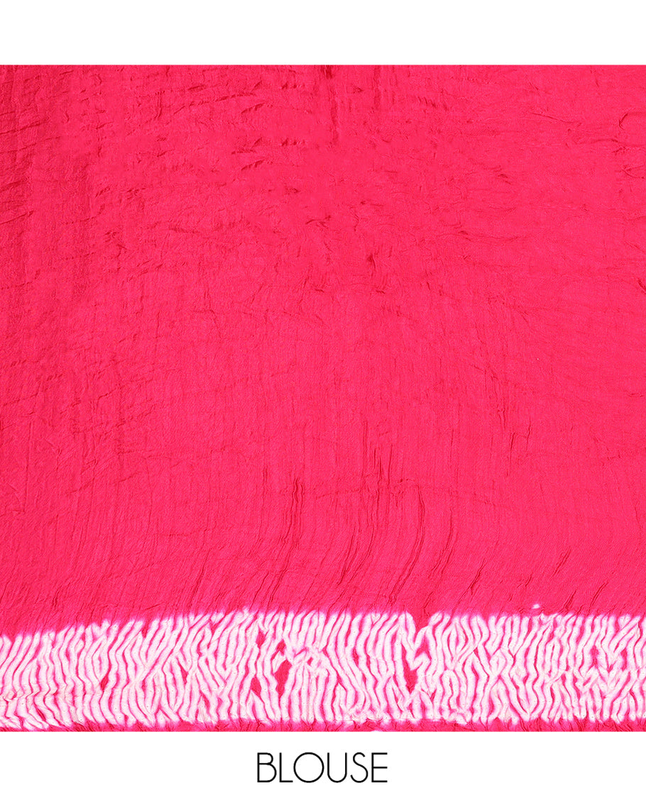 Borderless Pink Bandhani Dola Silk Saree