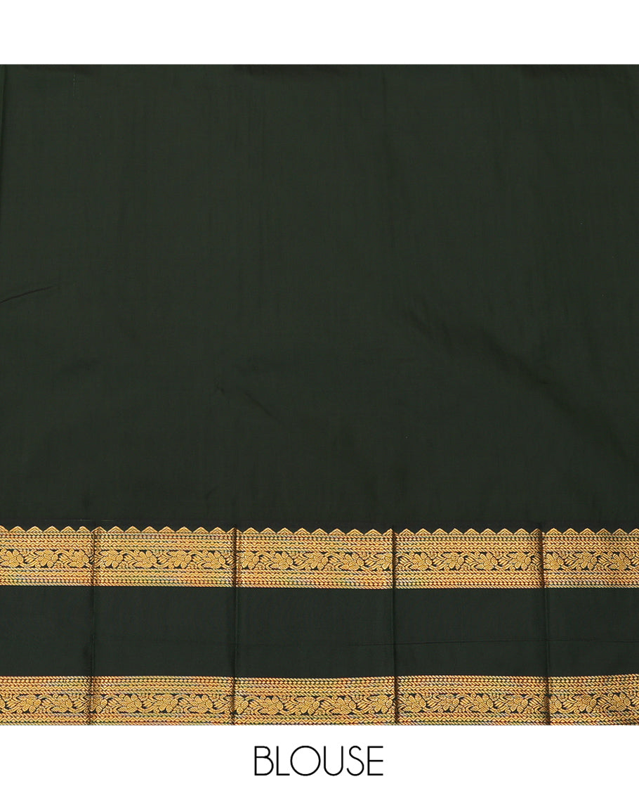 Red Budget Silk Saree, Detailed with Zari Butta Enclosed Checks, a Contrast Traditional Zari Rettai Pettu Border, Grand Pallu, and a Contrast Blouse