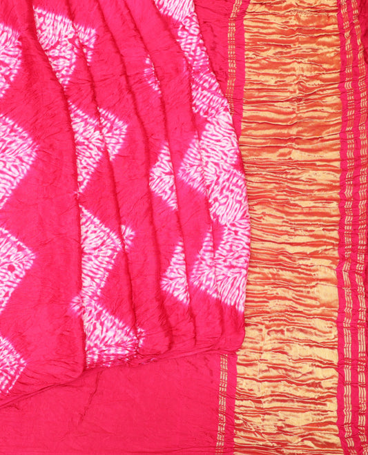 Borderless Pink Bandhani Dola Silk Saree