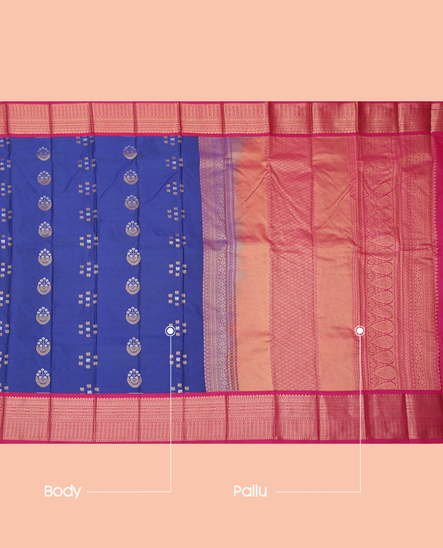 Blue Peacock Design Butta Budget Silk Saree