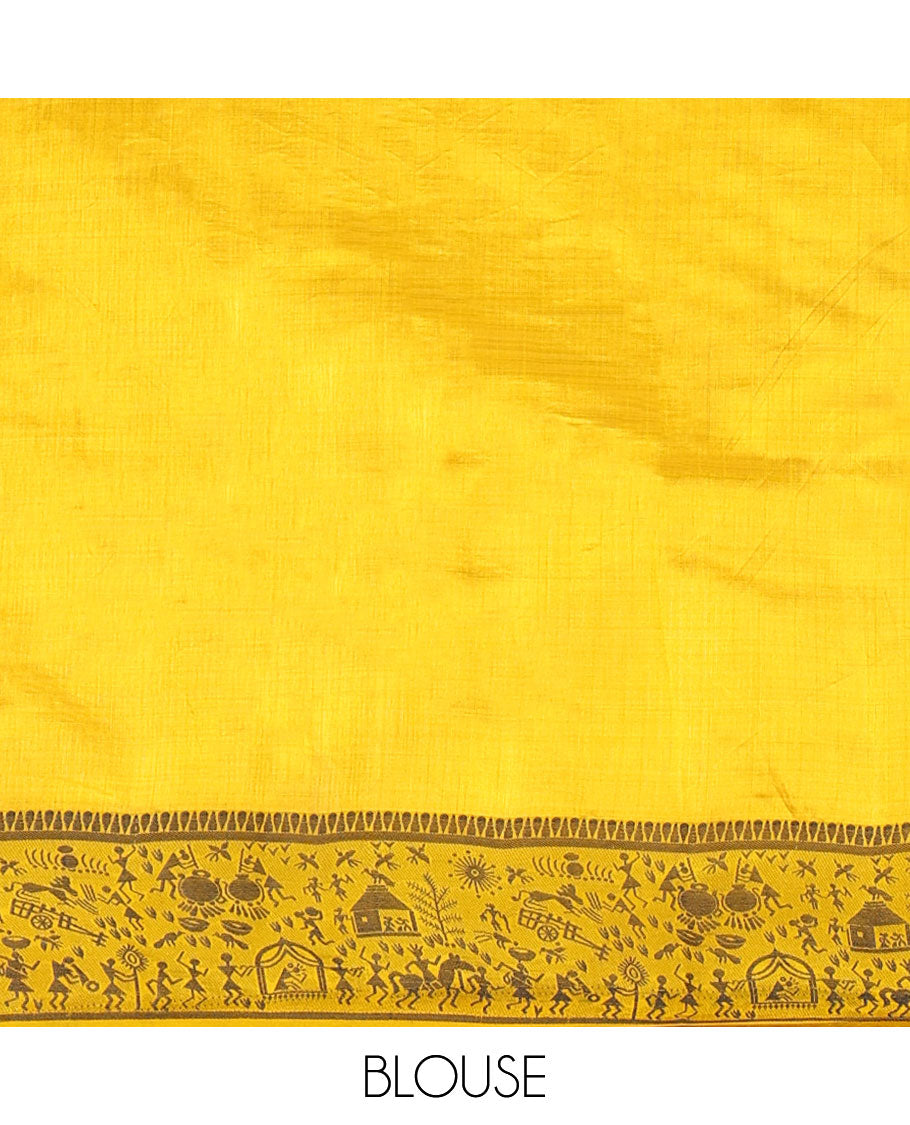 Yellow art tussar silk saree with thread border & cheer pallu along with running blouse