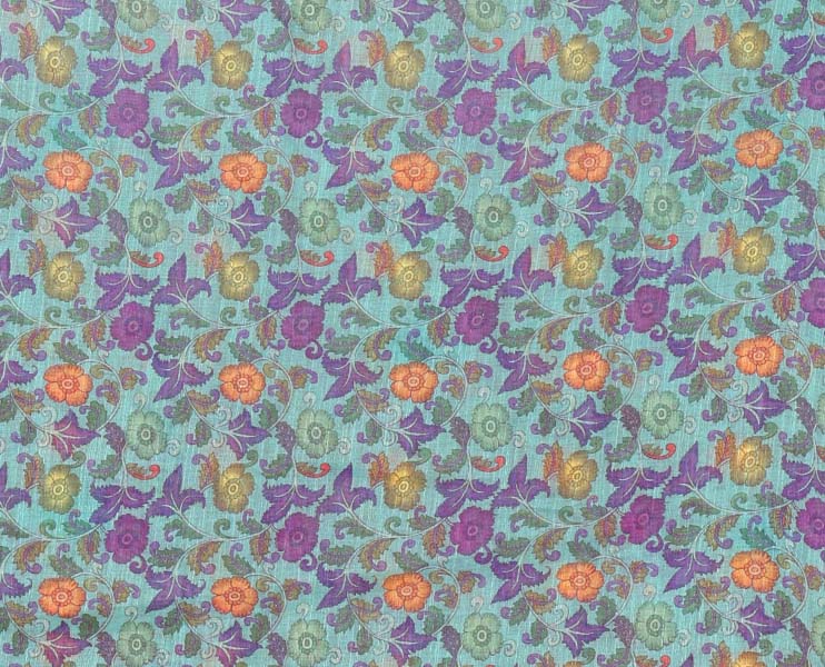 Borderless pink pichwai lotus printed linen saree, contrast kalamkari floral vine printed pallu & contrast kalamkari floral vine printed blouse