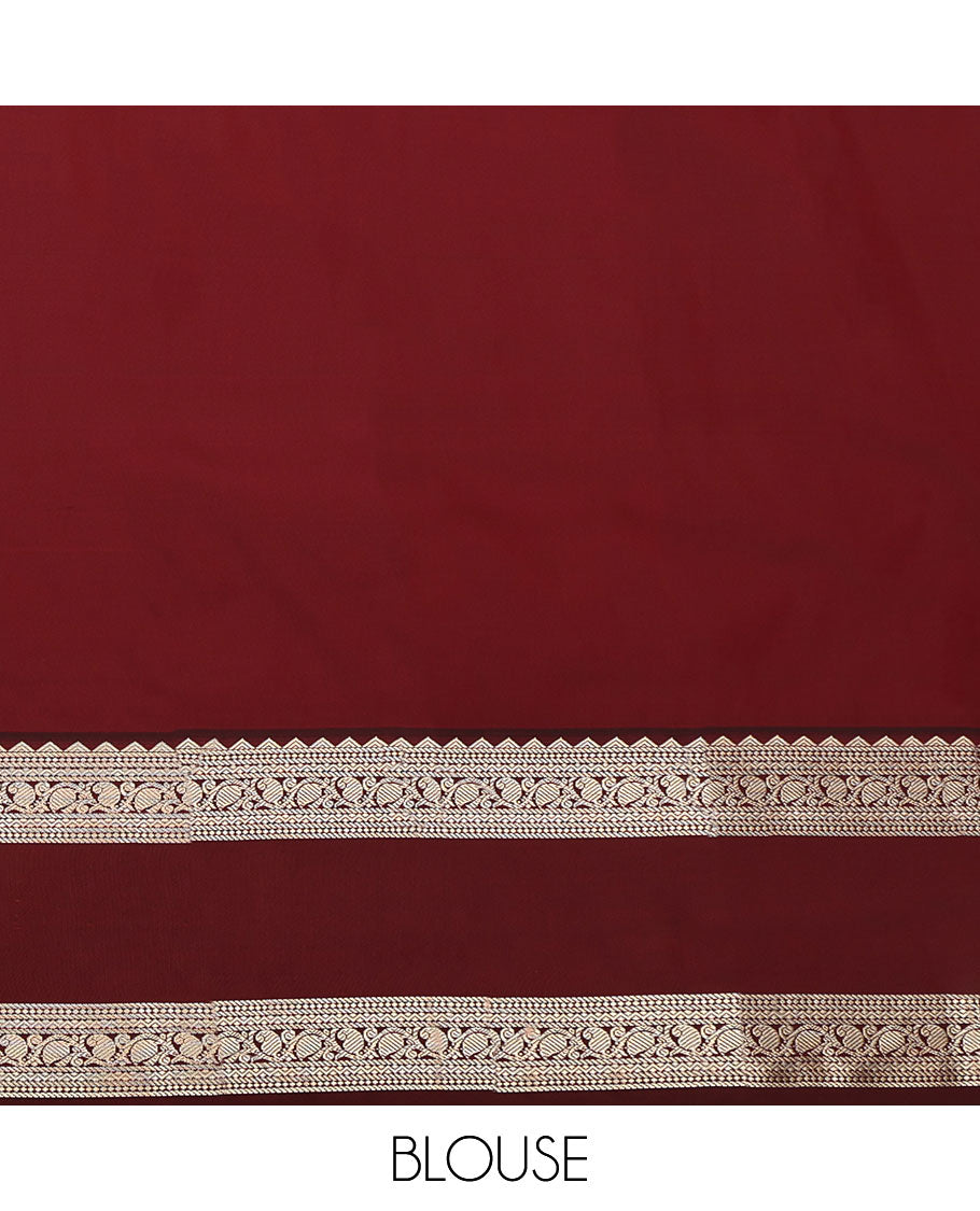 Red Budget Silk Saree, Enthralled with Zari Buttas, Contrast Traditional Zari Rettai Pettu Border, Grand Jaal Pallu, and a Contrast Blouse