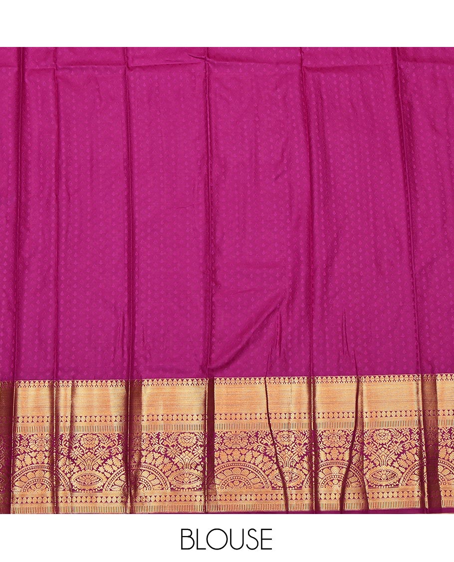Sandal Budget Silk Saree, Woven with Jacquard, Complemented by Contrast Traditional Zari Border, Grand Pallu, and Contrast Blouse