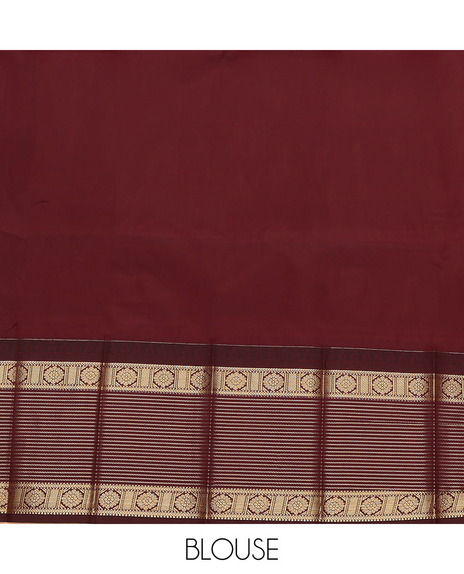 Grey Budget Silk Saree, Embellished with Zari Buttas and Stripes, a Contrast Traditional Zari Border, Grand Pallu, and a Contrast Blouse