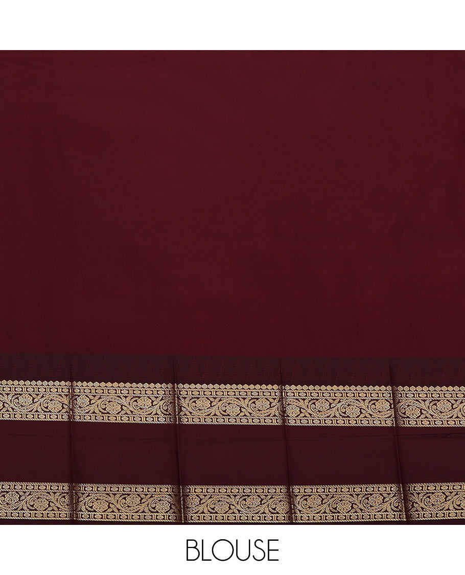 Turquoise Budget Silk Saree, Featuring Zari Buttas on Its Body, Complemented by a Contrast Traditional Zari Design Rettai Pettu Temple Border, Grand Pallu, and Paired with a Contrast Blouse