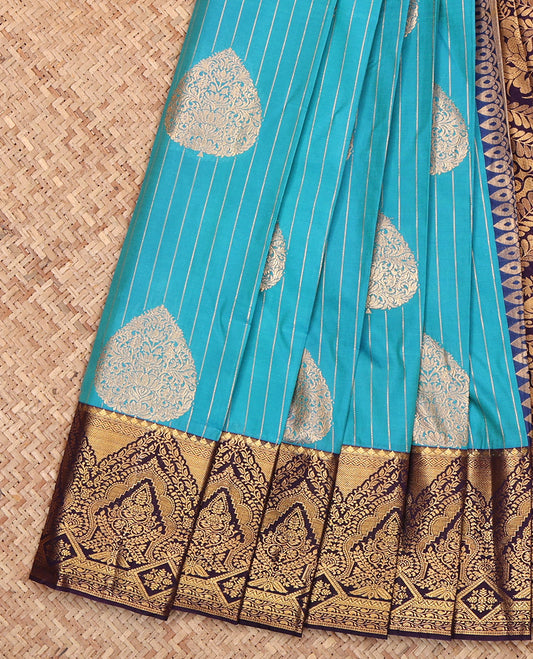 Blue Budget Silk Saree, Elevated with Zari Buttas, Complemented by a Contrast Traditional Border, Grand Pallu, and a Contrast Blouse