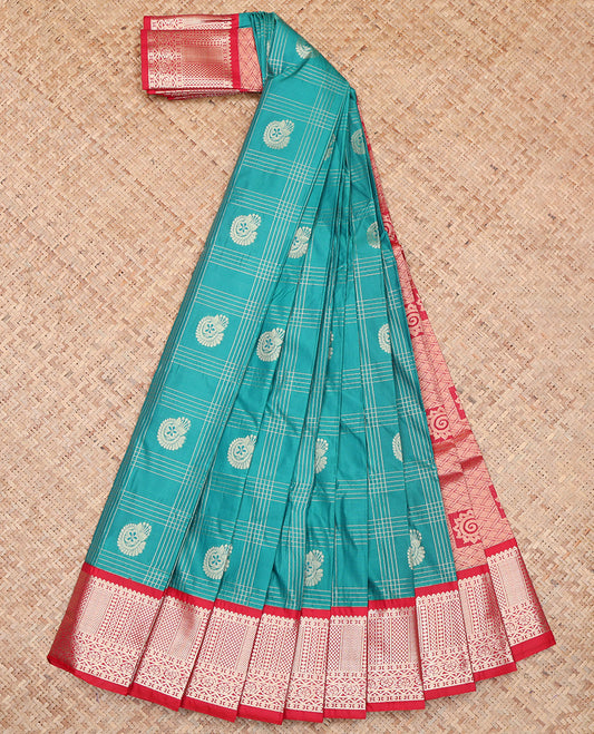 Blue Zari Butta and Checks Budget Silk Saree