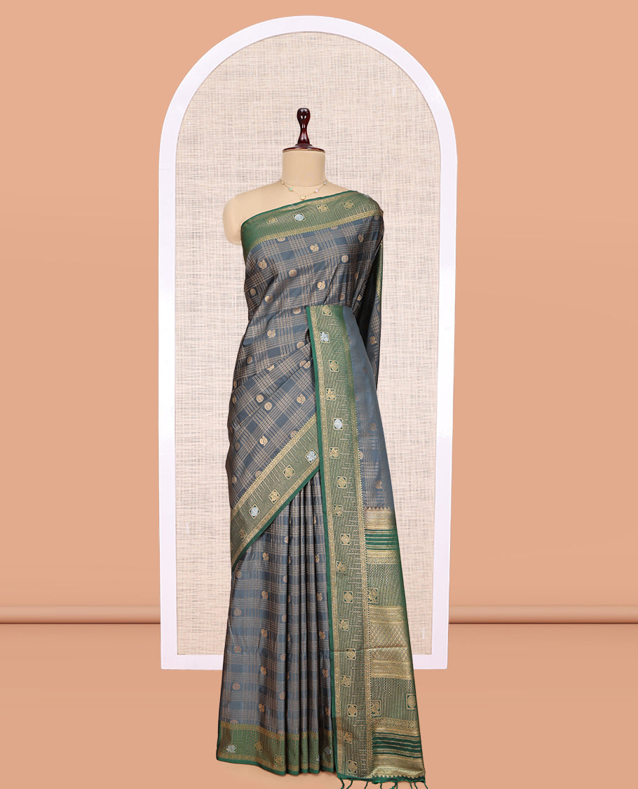 Grey Peacock Chakram Butta Budget Silk Saree
