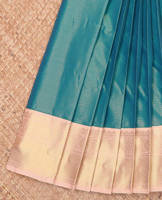 Blue Budget Silk Saree, Showcasing Zari Stripes on Its Body, Complemented by a Contrast Traditional Zari Design Border, Grand Jaal Pallu, and Paired with a Contrast Blouse