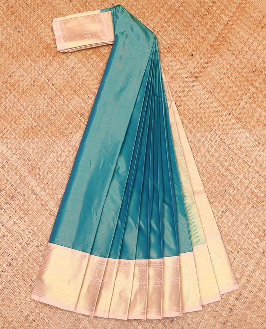 Blue Budget Silk Saree, Showcasing Zari Stripes on Its Body, Complemented by a Contrast Traditional Zari Design Border, Grand Jaal Pallu, and Paired with a Contrast Blouse