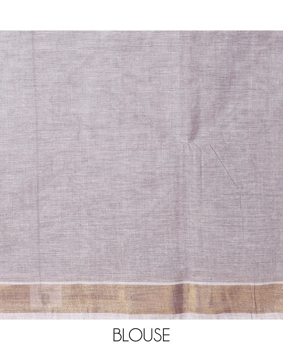 Grey & white-color striped jute cotton saree, zari border & pallu of stripes