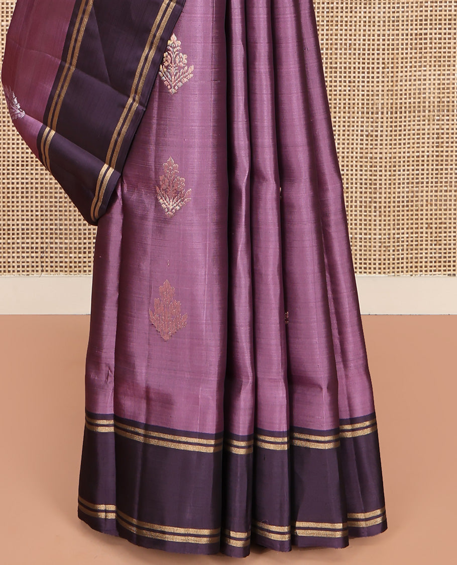 Lavender Mayuri Lite Silk Mix Saree, Gleamed Up with Buttas All Over Its Body, Complemented by Contrast Border, Intricately Designed Pallu, and Paired with a Contrast Blouse