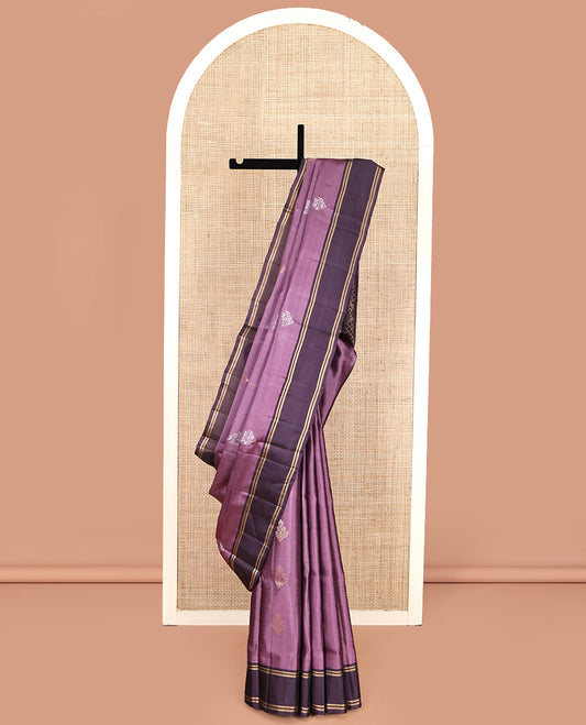 Lavender Mayuri Lite Silk Mix Saree, Gleamed Up with Buttas All Over Its Body, Complemented by Contrast Border, Intricately Designed Pallu, and Paired with a Contrast Blouse