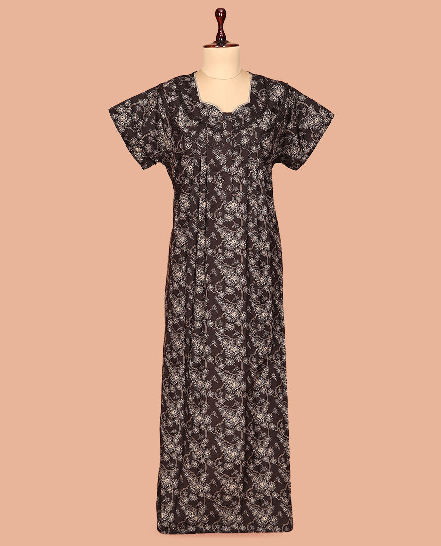 Brown Cotton-Blended Nighty