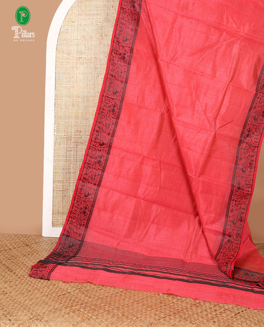 Pink art tussar silk saree with thread border & cheer pallu along with running blouse