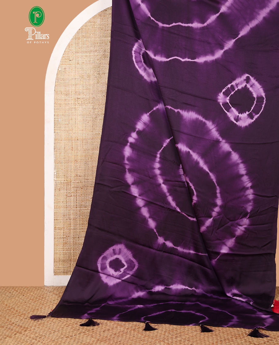 Borderless Purple shibori printed satin crepe saree with self pallu & banarasi butta blouse