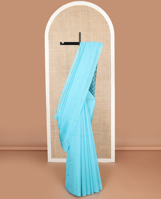 Borderless blue motifs silk cotton saree with floral design pallu