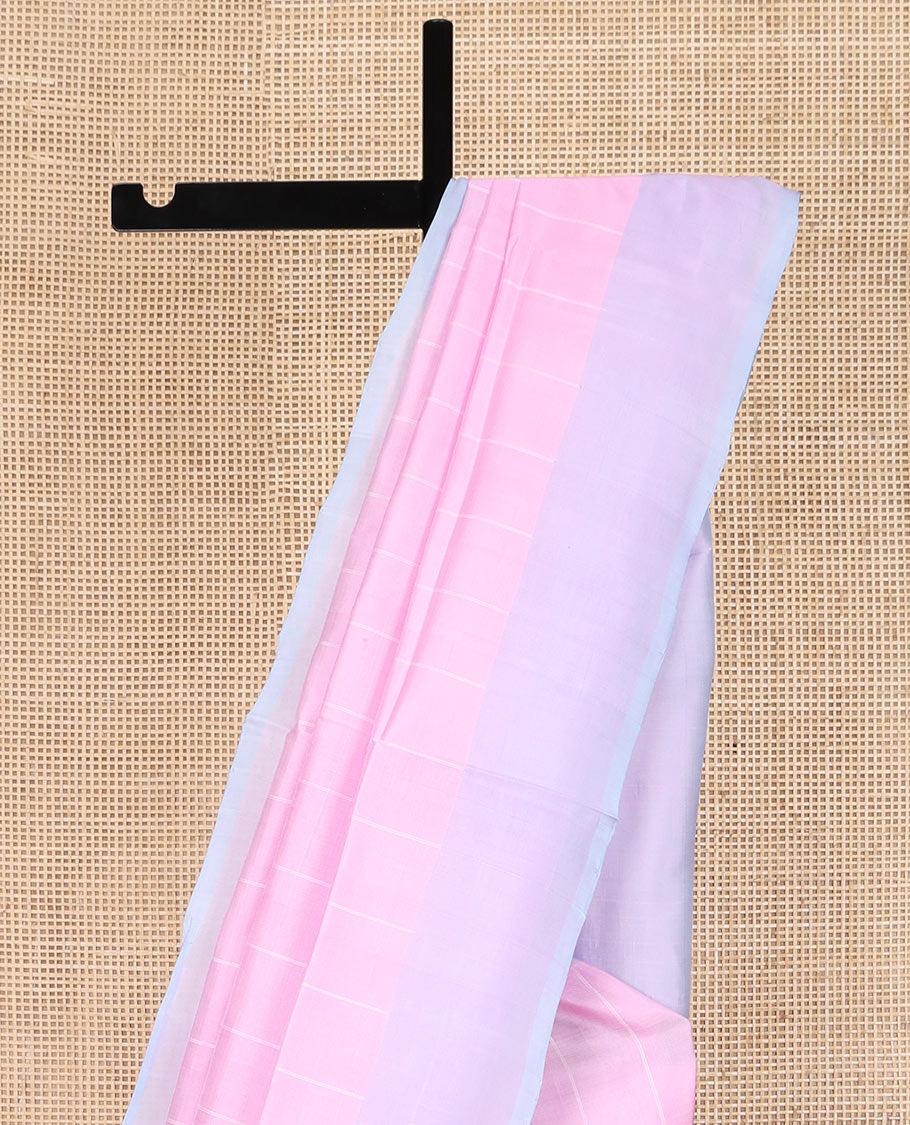 Pink Uppada Silk Saree, Subtly Made with Sparse Stripes All Over Its Body, Complemented by a Contrast Border, Plain Pallu, and Paired with a Contrast Blouse