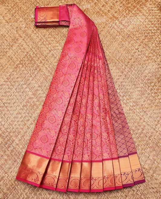 Pink Budget Silk Saree, Mesmerized with Jacquard Design, Contrast Traditional Zari Border, Grand Pallu, and a Contrast Blouse