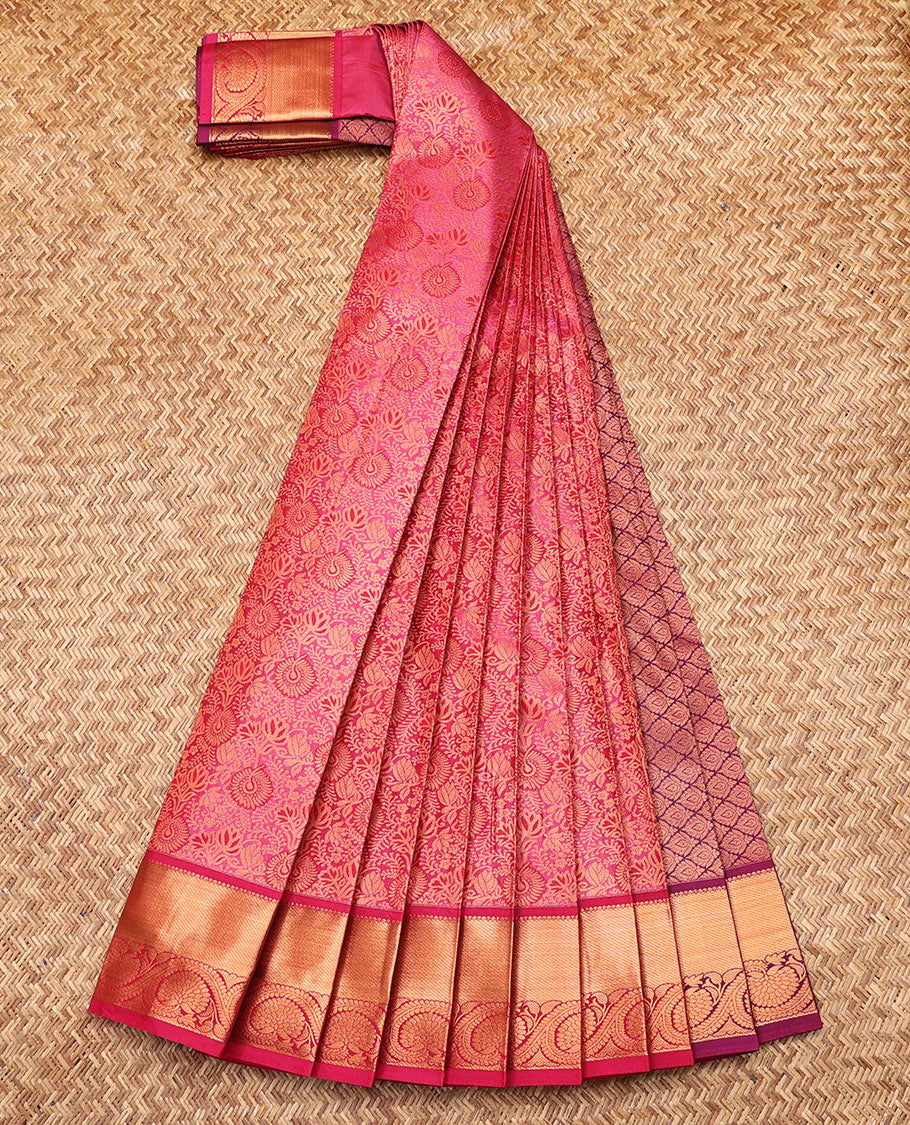 Pink Budget Silk Saree, Mesmerized with Jacquard Design, Contrast Traditional Zari Border, Grand Pallu, and a Contrast Blouse