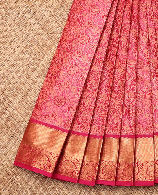 Pink Budget Silk Saree, Mesmerized with Jacquard Design, Contrast Traditional Zari Border, Grand Pallu, and a Contrast Blouse