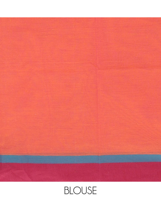 Peach veldhari & floral motifs Coimbatore cotton saree, contrast plain border & floral design pallu