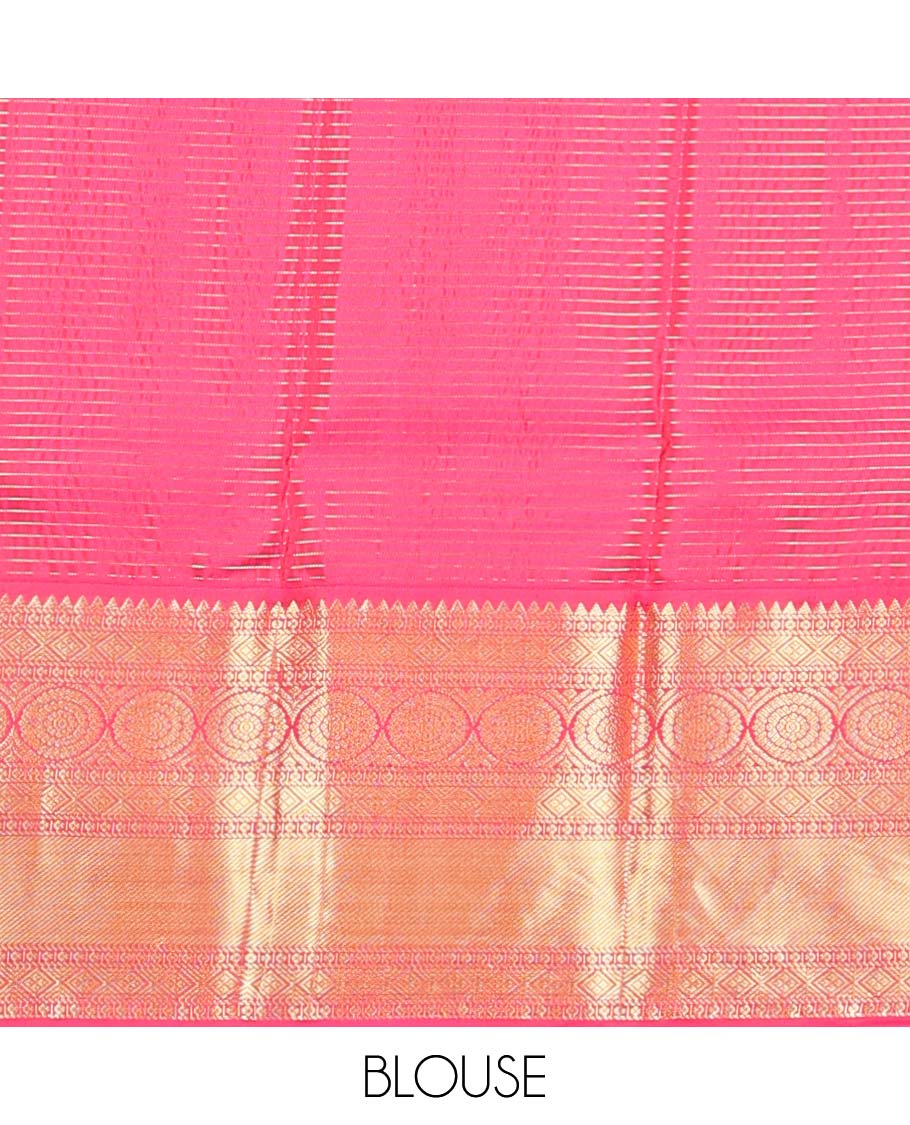 Pista green zari buttas & checked Vasundhara silk mix saree, contrast border of rekku,diamond & chakram designs & geometric patterned pallu